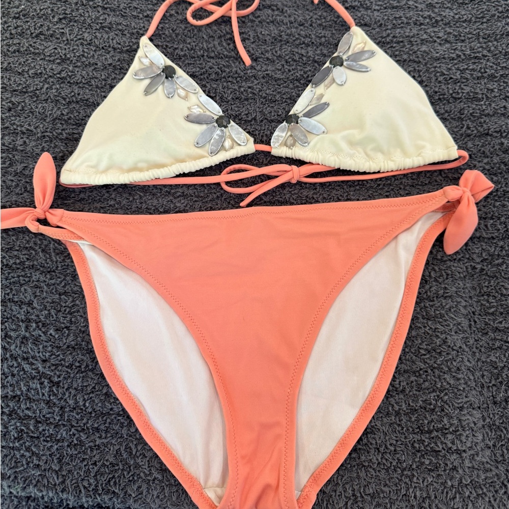 Pink & Creme Bikini with Shell detail on top